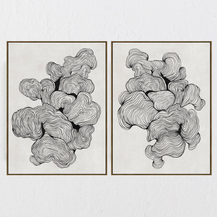 LBD EXCLUSIVE  |  TREVISO FRAMED CANVAS PRINT |  SET OF 2  |  90X120CM  |  INK BLACK + NATURAL   |  OAK NATURAL FRAME
