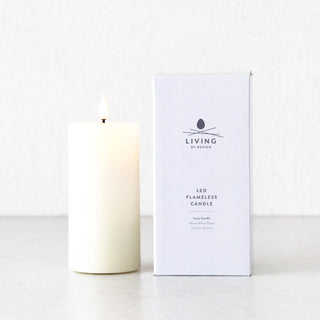LBD EXCLUSIVE  |  LED FLICKERING FLAMELESS WAX CANDLE + REMOTE  |  IVORY  |  MEDIUM