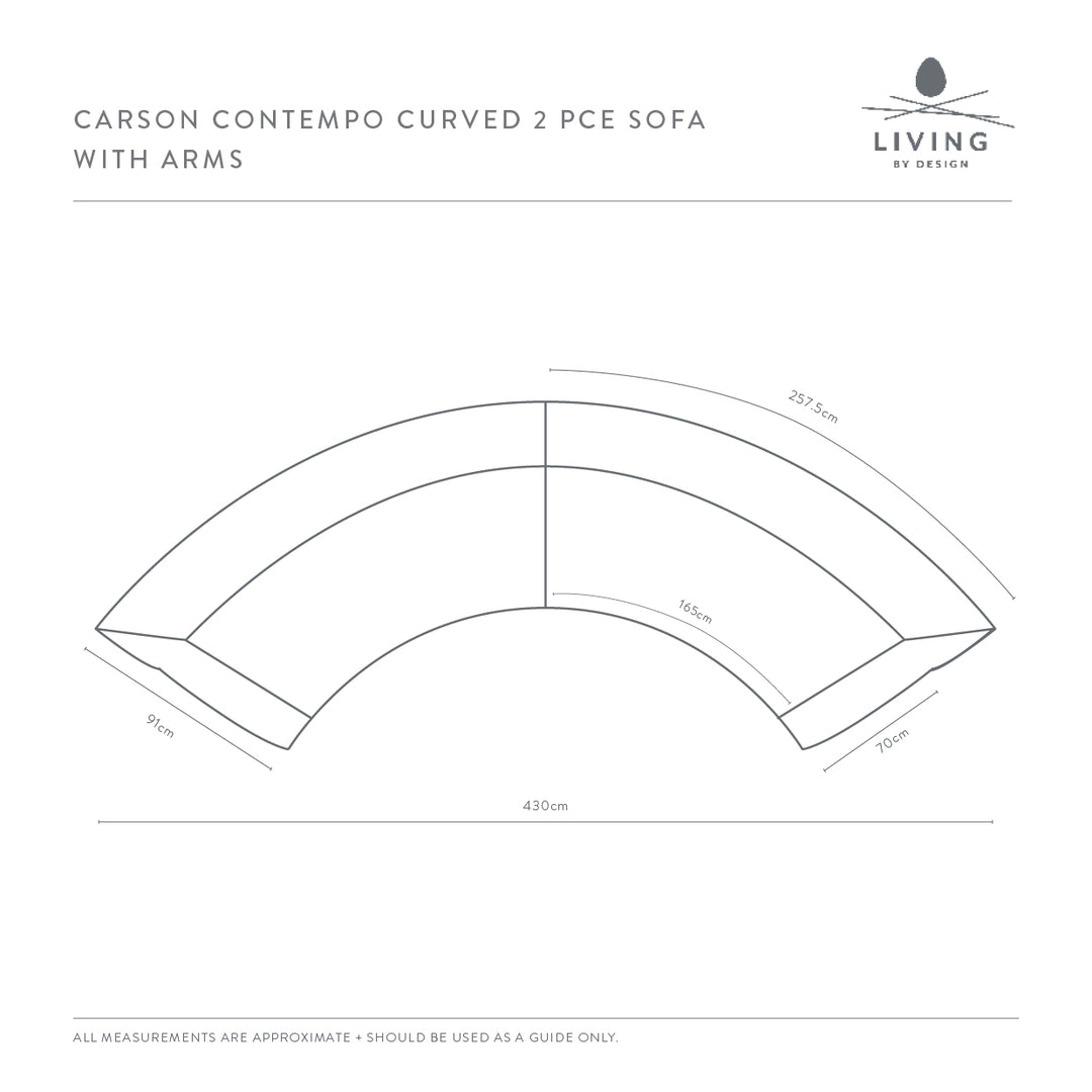 PRE ORDER  |  CARSON CONTEMPO CURVED 2 PCE SOFA WITH ARMS |  JOVAN EARTH NATURAL