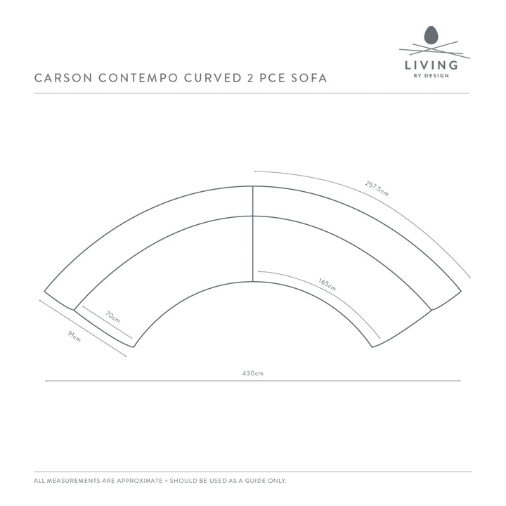 CARSON CONTEMPO CURVE 2 PCE SOFA DIMENSIONS