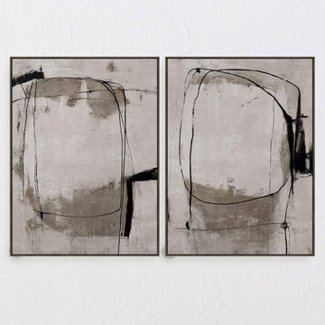 LBD EXCLUSIVE  |  CAGNES FRAMED TEXTURED PRINT ON HESSIAN  |  SET OF 2  |  90 X 120CM  |  TAUPE +  CHARCOAL + SANDSTONE  |  OAK NATURAL FRAME