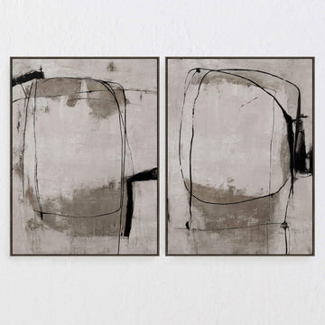 LBD EXCLUSIVE  |  CAGNES FRAMED TEXTURED ARTWORK ON HESSIAN  |  SET OF 2  |  90 X 120CM  |  TAUPE +  CHARCOAL + SANDSTONE  |  OAK NATURAL FRAME