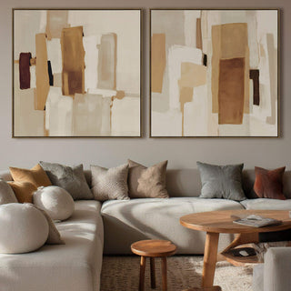 LBD EXCLUSIVE  |  CALLAS FRAMED CANVAS PRINT  |  SET OF 2  |  100 X 140CM  |  CARAMEL + SAND + EXPRESSO  |  OAK NATURAL FRAME