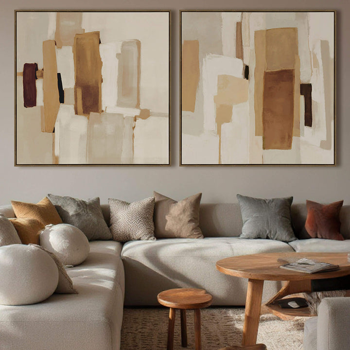 LBD EXCLUSIVE  |  CALLAS FRAMED CANVAS PRINT  |  SET OF 2  |  100 X 140CM  |  CARAMEL + SAND + EXPRESSO  |  OAK NATURAL FRAME