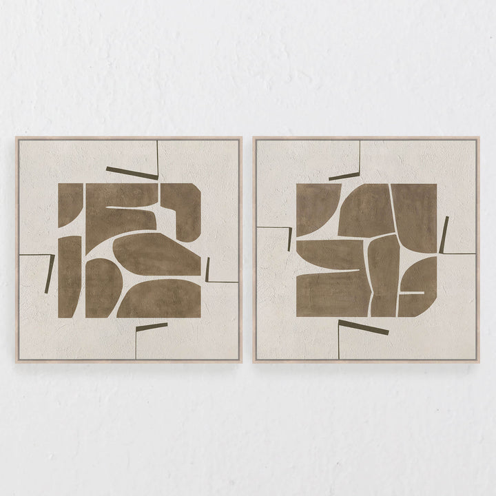 LBD EXCLUSIVE  |  CANELLI FRAMED CANVAS PRINT  |  SET OF 2  |  100 X 100CM  |  MOCHA + LINEN  |  LIGHT NATURAL FRAME