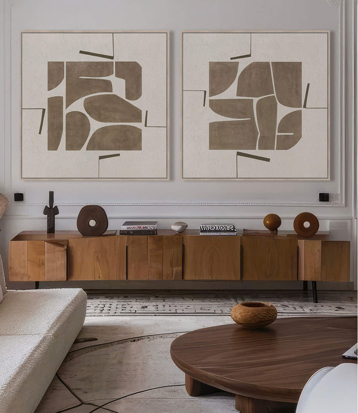 LBD EXCLUSIVE  |  CANELLI FRAMED CANVAS PRINT  |  SET OF 2  |  100 X 100CM  |  MOCHA + LINEN  |  LIGHT NATURAL FRAME