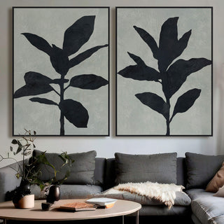 LBD EXCLUSIVE  |  PAVIA FRAMED CANVAS PRINT  |  SET OF 2  |  100 X 140CM  |  BLACK NOIR + FOG  |  BLACK FRAME