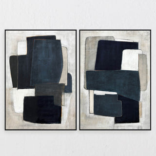 LBD EXCLUSIVE  |  VENARIA FRAMED CANVAS PRINT  |  SET OF 2  |  100 X 140CM  |  MIDNIGHT INK + CHARCOAL + TAUPE  |  BLACK FRAME