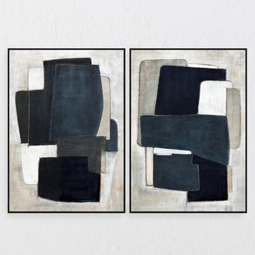 LBD EXCLUSIVE  |  VENARIA FRAMED CANVAS PRINT  |  SET OF 2  |  100 X 140CM  |  MIDNIGHT INK + CHARCOAL + TAUPE  |  BLACK FRAME
