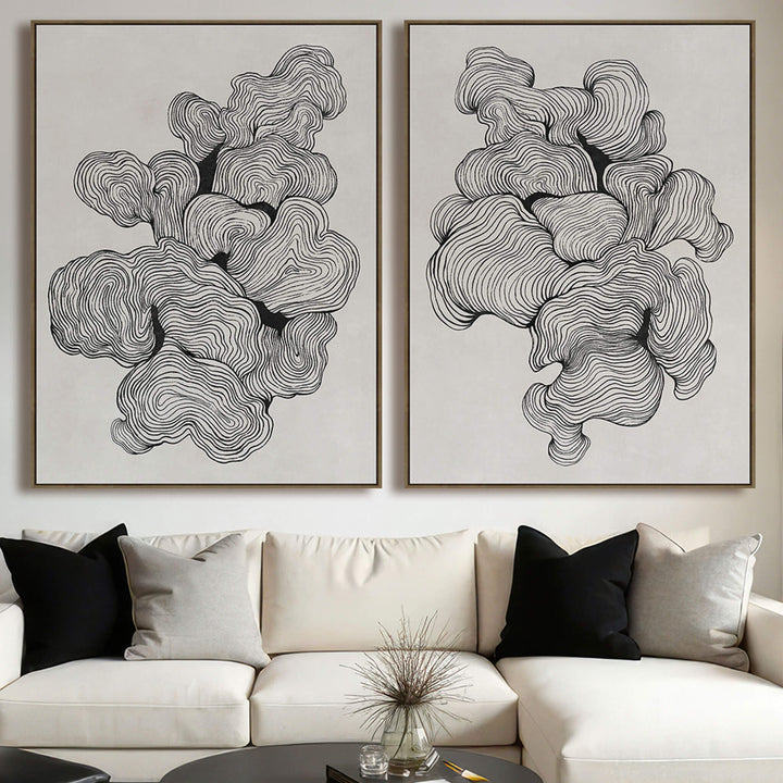 LBD EXCLUSIVE  |  TREVISO FRAMED CANVAS PRINT |  SET OF 2  |  90X120CM  |  INK BLACK + NATURAL   |  OAK NATURAL FRAME