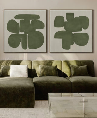 LBD Exclusive | Branca Framed Canvas Print | Set of 2 | 100cm x 100cm | Olive + Natural