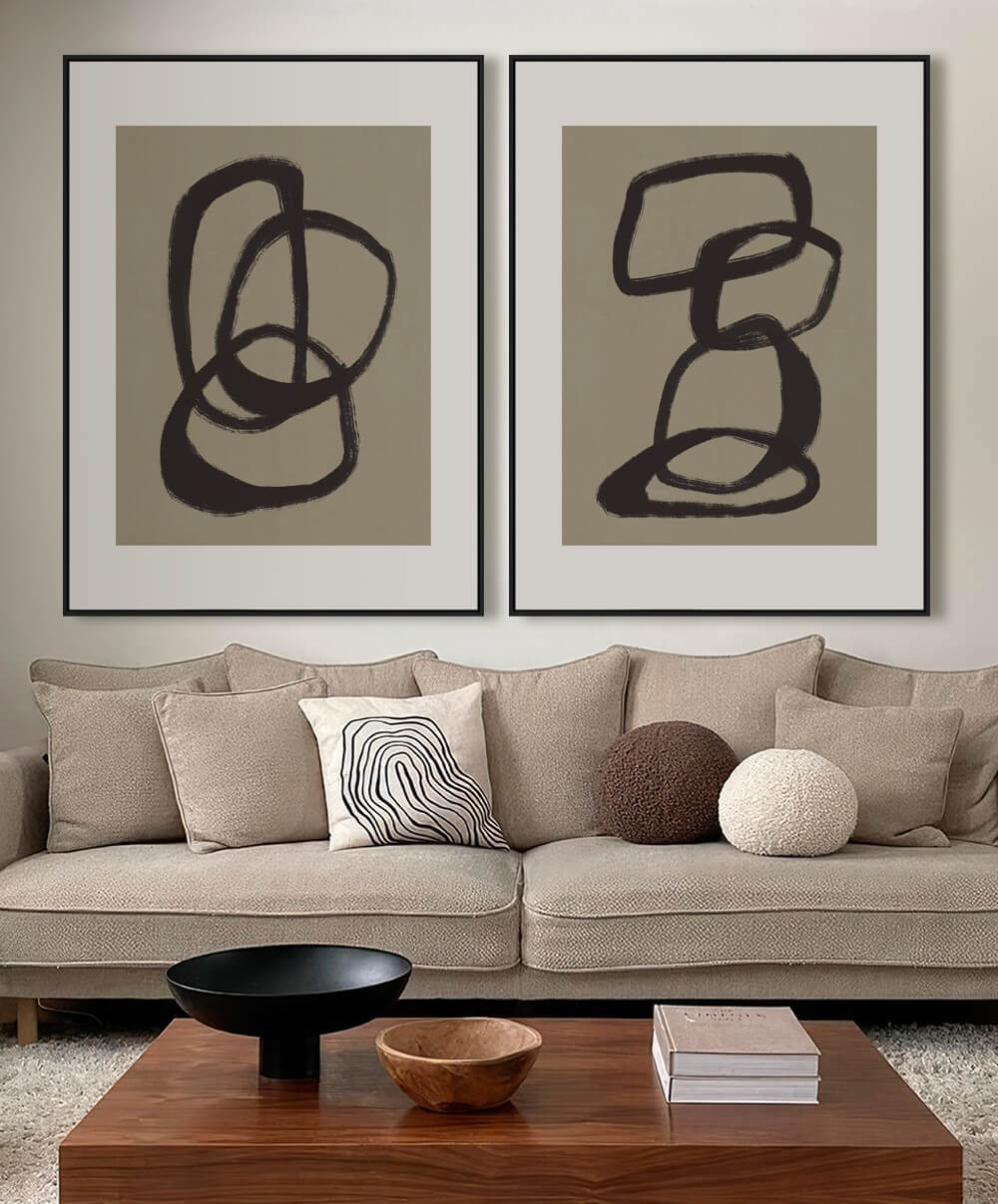 LBD EXCLUSIVE  |  CASTILLA FRAMED CANVAS PRINT  |  90X120CM  |  SET OF 2 | SAND + BLACK  |  BLACK FRAME