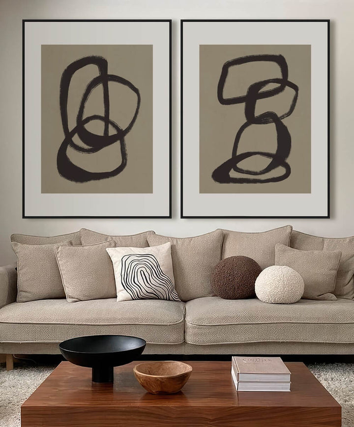 LBD EXCLUSIVE  |  CASTILLA FRAMED CANVAS PRINT  |  90X120CM  |  SET OF 2 | SAND + BLACK  |  BLACK FRAME