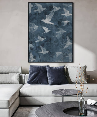 LBD EXCLUSIVE  |  PAJARO FRAMED TEXTURED HESSIAN PRINT  |  90X120CM  |  MIDNIGHT + BLUE + WHITE