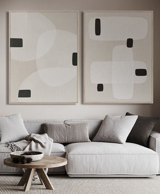 LBD Exclusive  |  Tempera Framed Linen Print  |  90x120cm  |  Set of 2 | Natural + Black