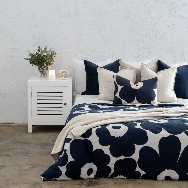 MARIMEKKO BED BUNDLE  |  UNIKKO DUVET QUILT COVER + 2 PILLOWCASES  |  NAVY BLUE + BEIGE