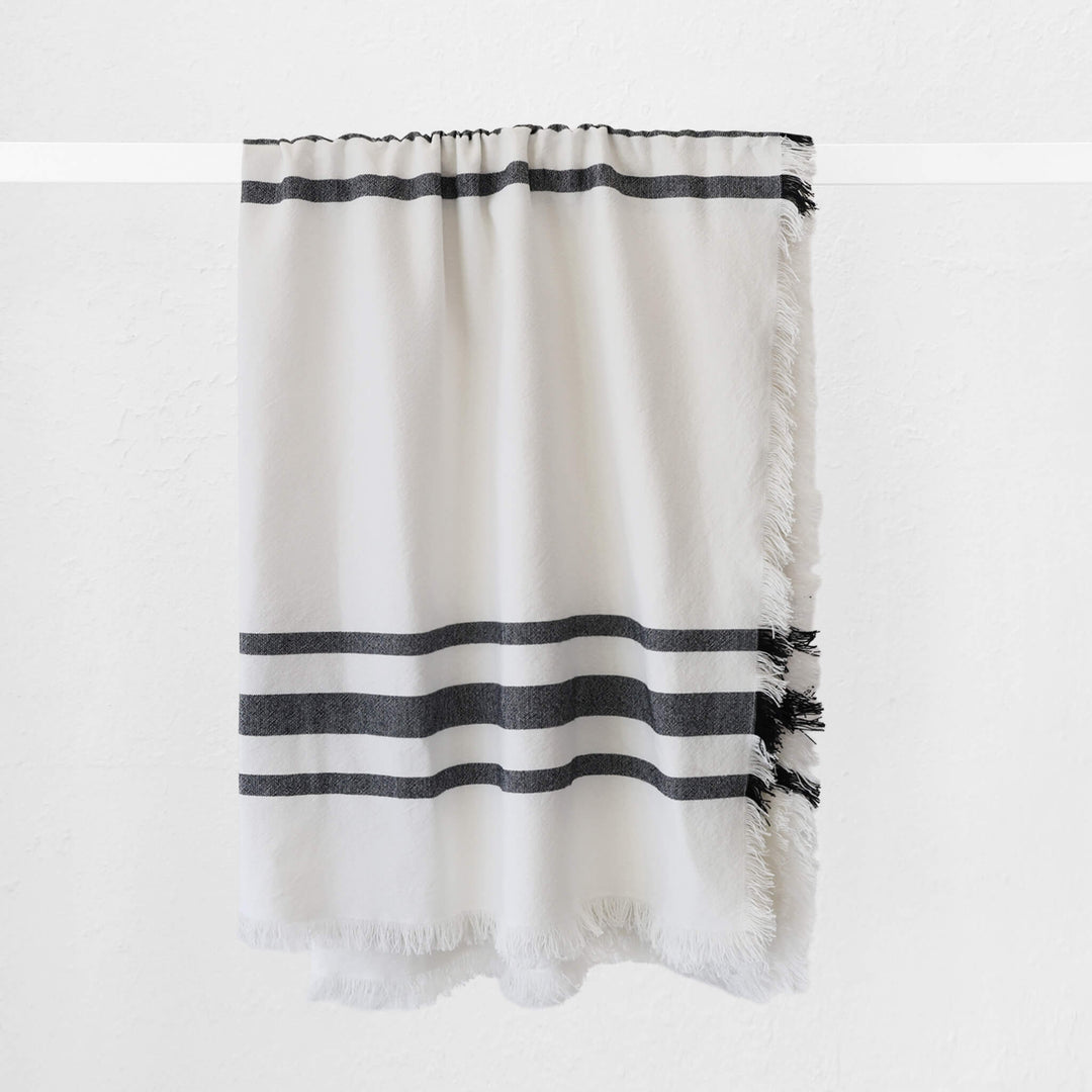 LE BONFIN STRIPE LINEN THROW  |  170X130CM  |  WHITE + TRIPLE CHARCOAL STRIPE