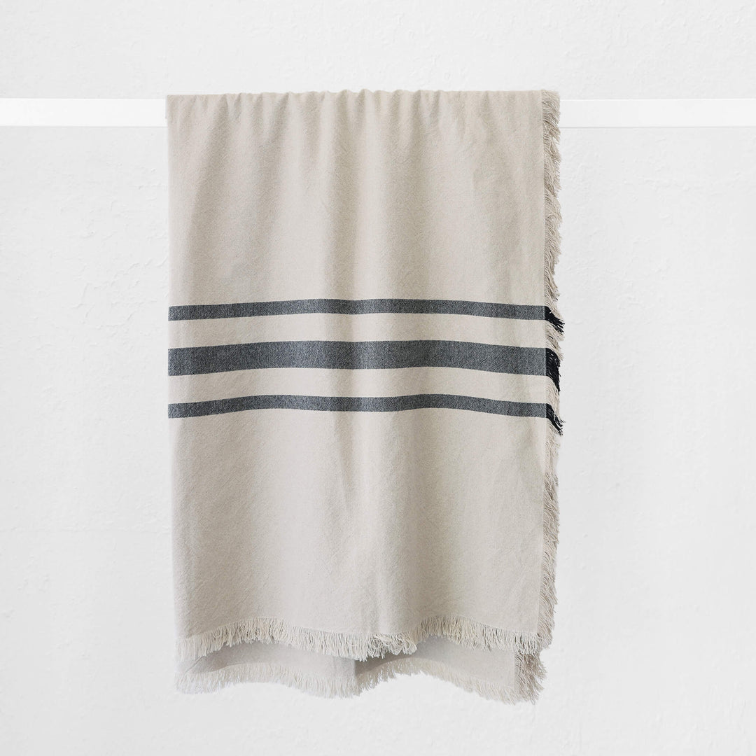 LE BONFIN STRIPE LINEN THROW  |  170X130CM  |  NATURAL + TRIPLE CHARCOAL STRIPE