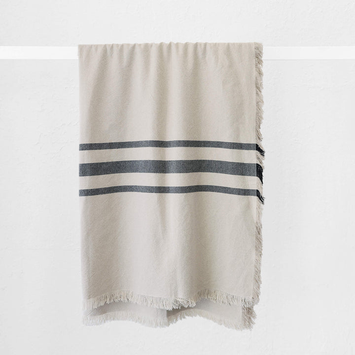 LE BONFIN STRIPE LINEN THROW  |  170X130CM  |  NATURAL + TRIPLE CHARCOAL STRIPE