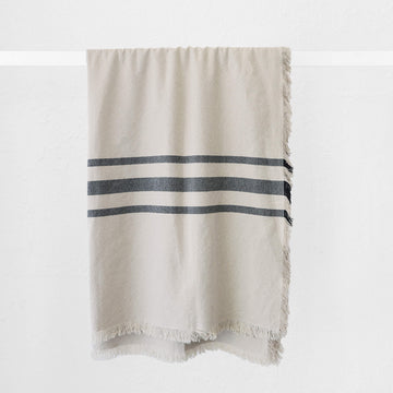 LE BONFIN STRIPE LINEN THROW  |  170X130CM  |  NATURAL + TRIPLE CHARCOAL STRIPE