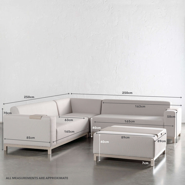 LE LUGARIA OUTDOOR 4 PIECE BUNDLE  |  CLAY HAZE FRAME + SNOWSTORM FABRIC | MEASUREMENTS