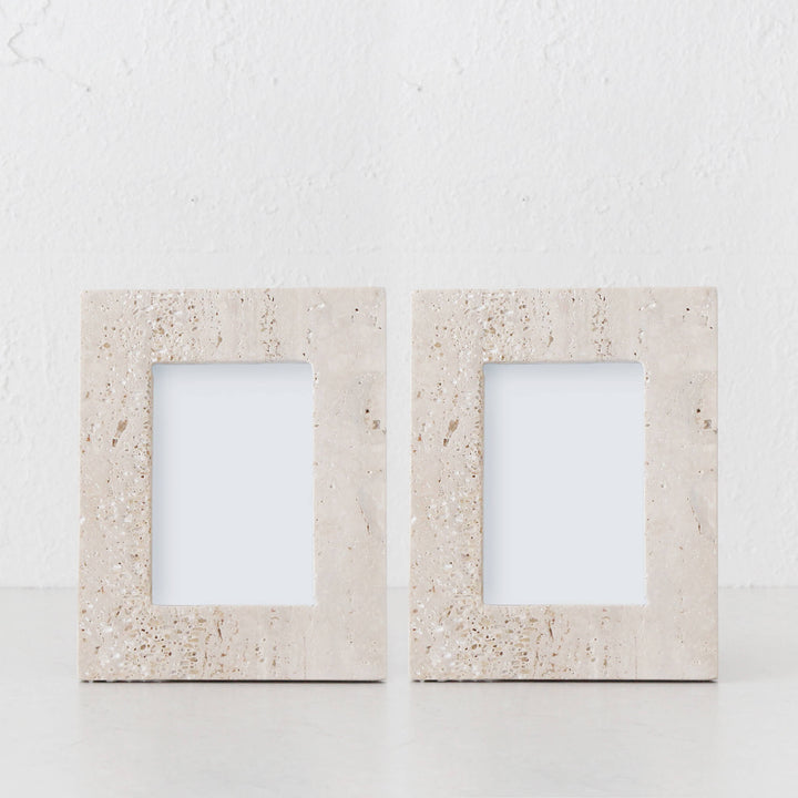 LEN TRAVERTINE PHOTO FRAME BUNDLE X2  |  4X6"  |  BEIGE TRAVERTINE STONE