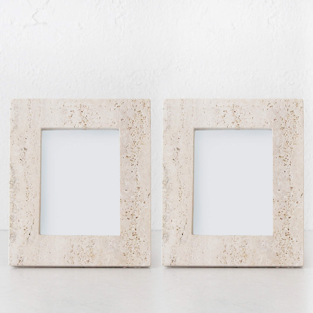 LEN TRAVERTINE PHOTO FRAME BUNDLE X2  |  5X7"  |  BEIGE TRAVERTINE STONE