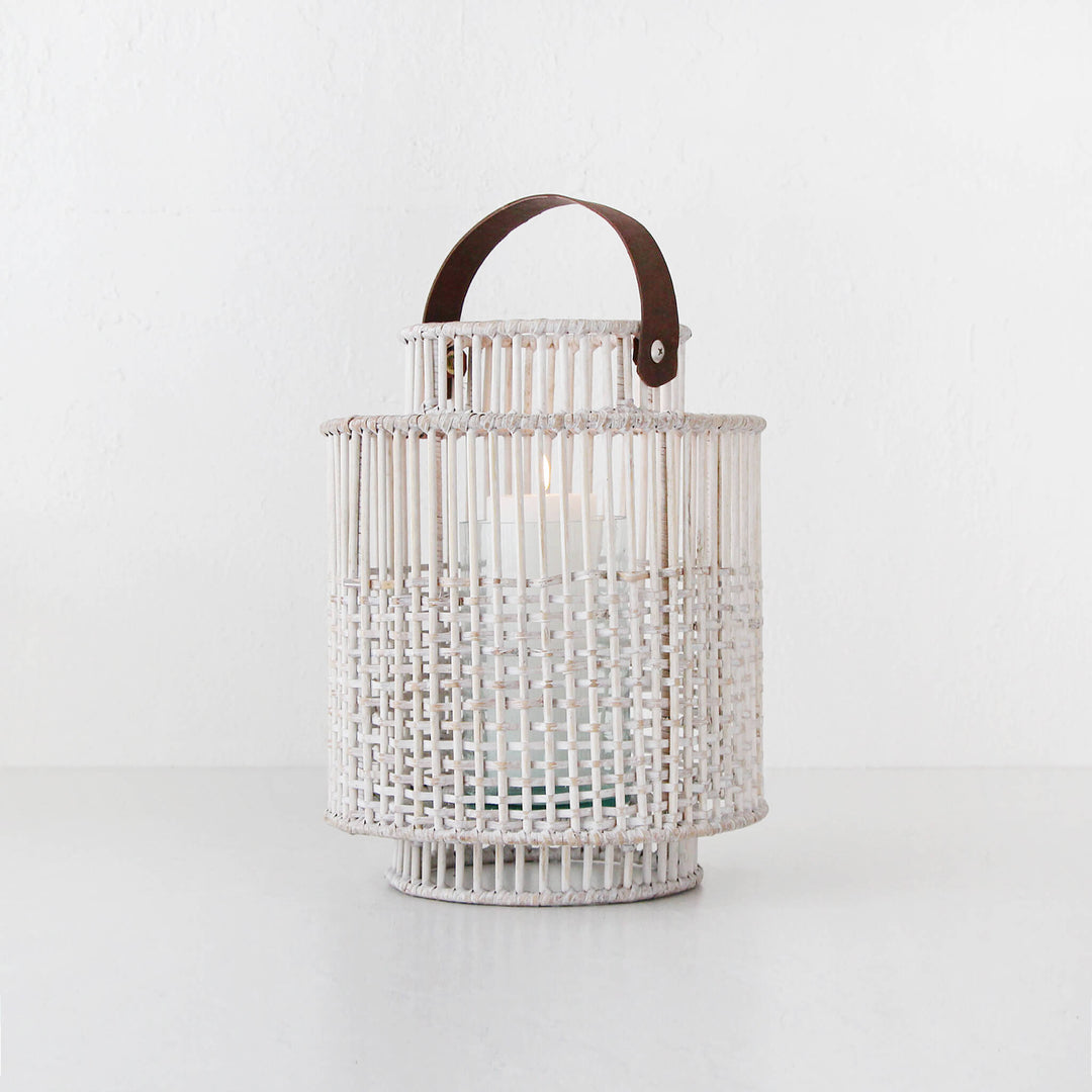 LE PORTIV RATTAN LANTERN  |  LARGE  |  WHITE WASH RATTAN