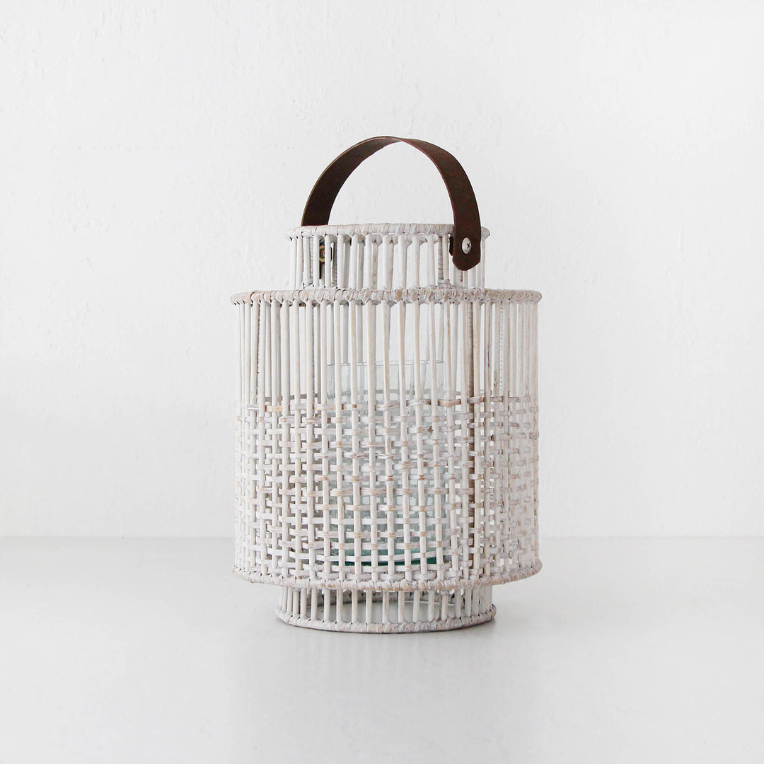 LE PORTIV RATTAN LANTERN  |  LARGE  |  WHITE WASH RATTAN