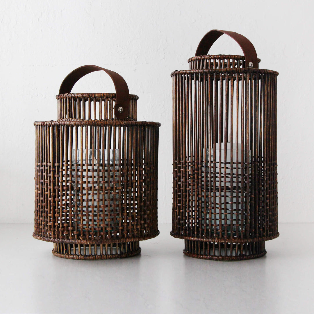 LE PORTIV RATTAN LANTERN BUNDLE X2  |  LARGE + X LARGE  |  ANTIQUE BROWN RATTAN