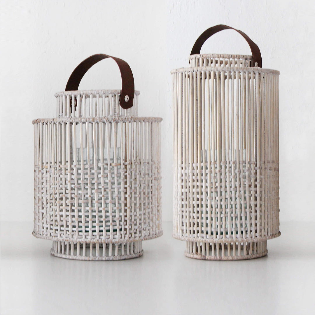 LE PORTIV RATTAN LANTERN BUNDLE X2  |  LARGE + X LARGE  |  WHITE WASH RATTAN