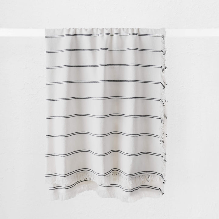 LES SALINS STRIPE LINEN THROW  |  170X130CM  |  WHITE + TWIN CHARCOAL STRIPE