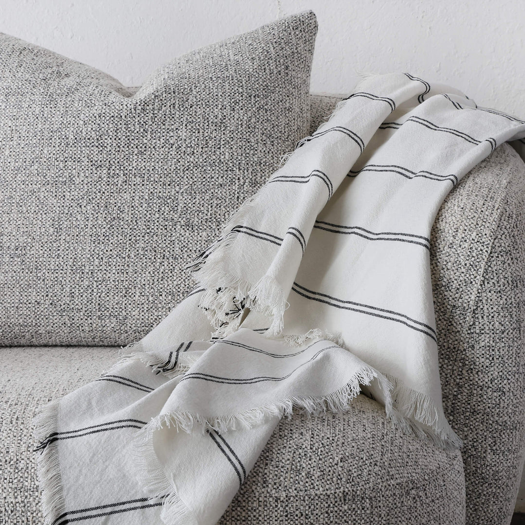 LES SALINS STRIPE LINEN THROW  |  170X130CM  |  WHITE + TWIN CHARCOAL STRIPE
