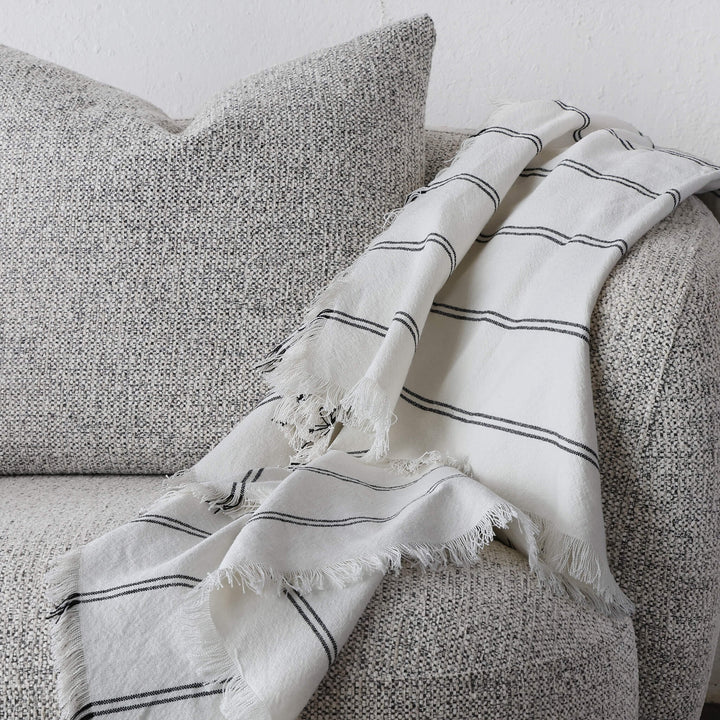 LES SALINS STRIPE LINEN THROW  |  170X130CM  |  WHITE + TWIN CHARCOAL STRIPE