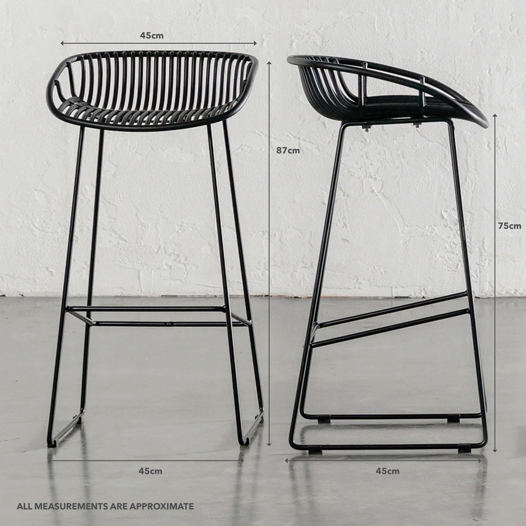 LEUCA MESH INDOOR/OUTDOOR BAR STOOL BUNDLE | ONYX BLACK | MEASUREMENTS