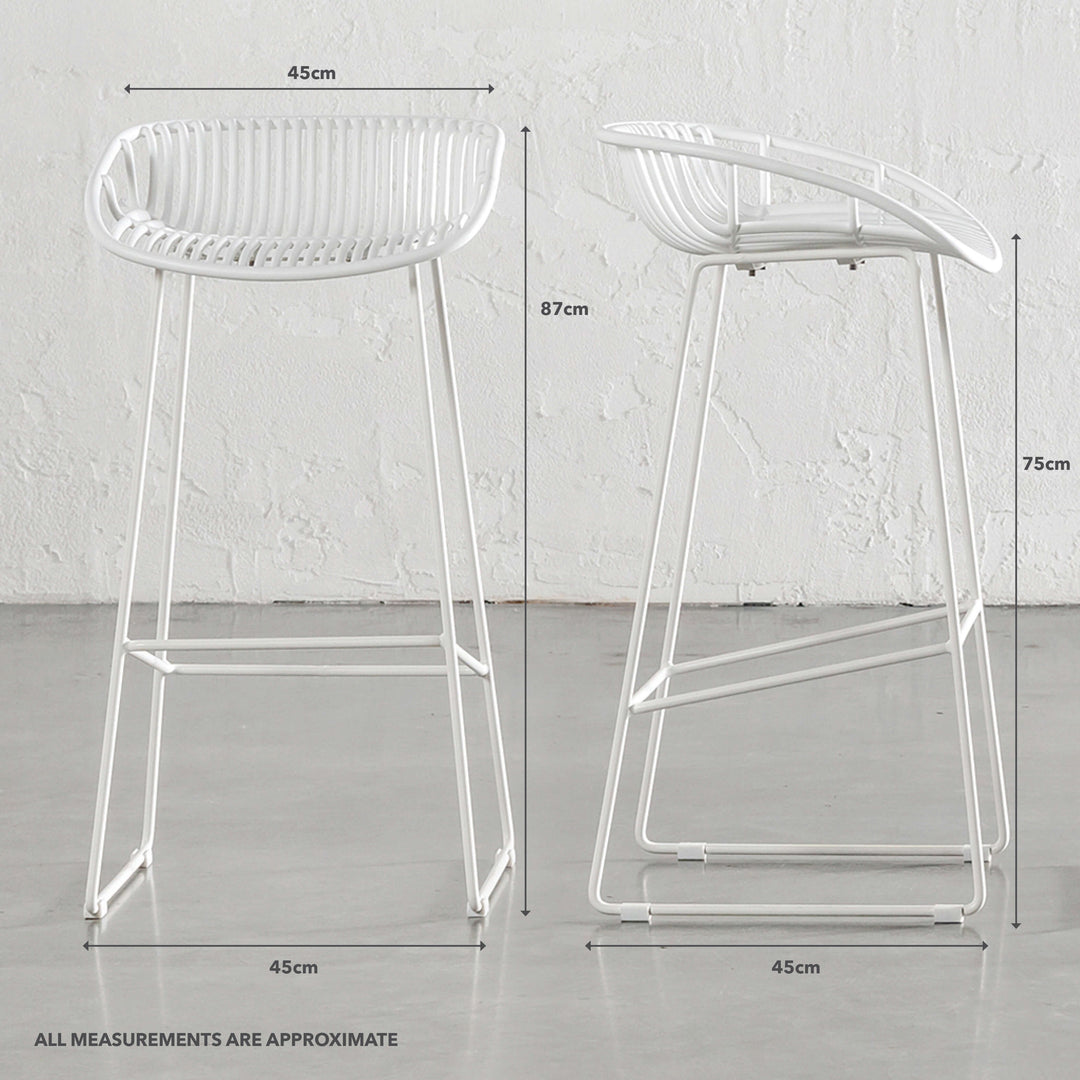 LEUCA MESH INDOOR/OUTDOOR BAR STOOL BUNDLE | GHOST WHITE | MEASUREMENTS