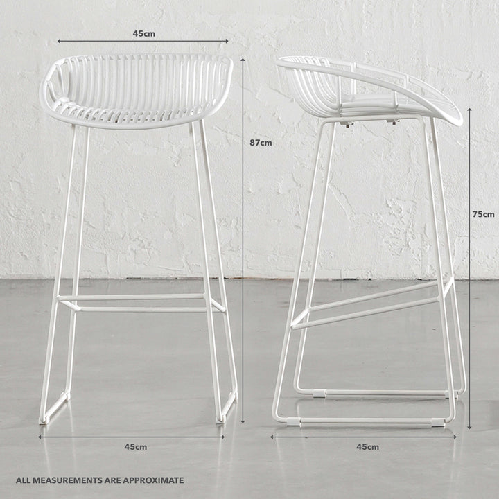 LEUCA MESH INDOOR/OUTDOOR BAR STOOL BUNDLE | GHOST WHITE | MEASUREMENTS