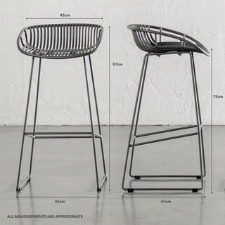 LEUCA MESH INDOOR/OUTDOOR BAR STOOL BUNDLE | GRANITE GREY | MEASUREMENTS