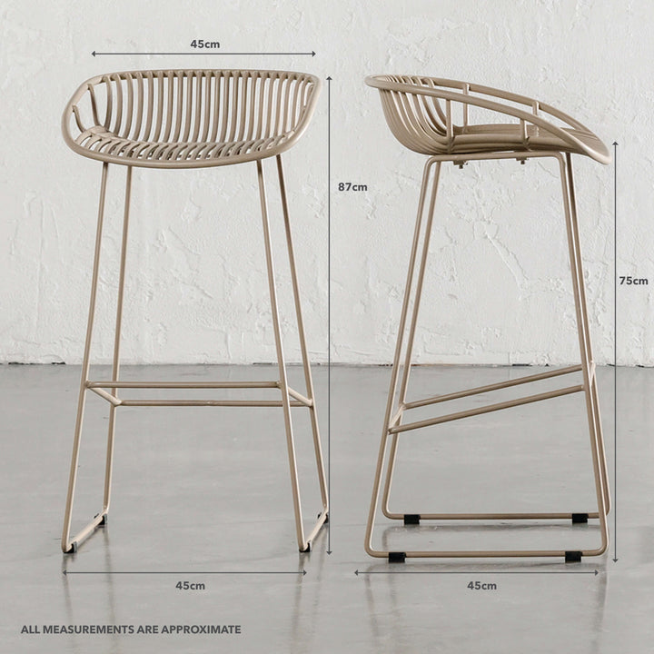 LEUCA MESH INDOOR/OUTDOOR BAR STOOL BUNDLE | TOBACCO SAND | MEASUREMENTS