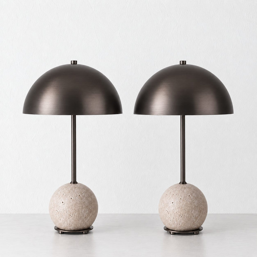 LEVADA GRANDE TABLE LAMP BUNDLE X2 |  DARK BRASS SHADE + TRAVERTINE