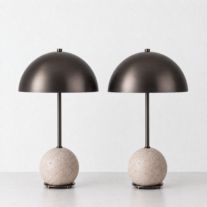 LEVADA GRANDE TABLE LAMP BUNDLE X2 |  DARK BRASS SHADE + TRAVERTINE