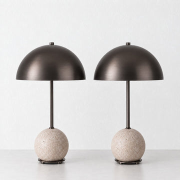 LEVADA GRANDE TABLE LAMP BUNDLE X2 |  DARK BRASS SHADE + TRAVERTINE
