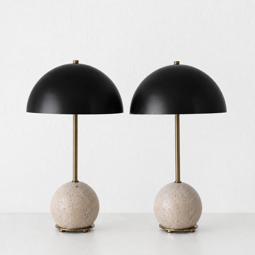LEVADA GRANDE MARBLE TABLE LAMP BUNDLE X2 |  DARK BRASS SHADE + TRAVERTINE