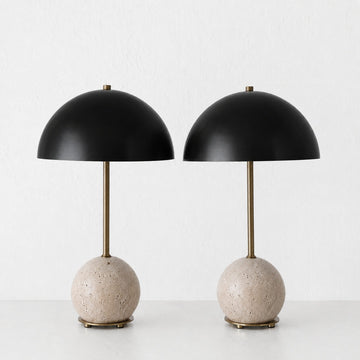 LEVADA GRANDE MARBLE TABLE LAMP BUNDLE X2 |  DARK BRASS SHADE + TRAVERTINE