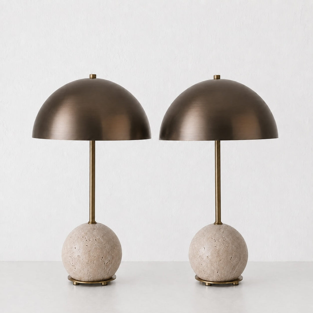 LEVADA GRANDE TABLE LAMP BUNDLE X2 |  DARK BRASS SHADE + TRAVERTINE