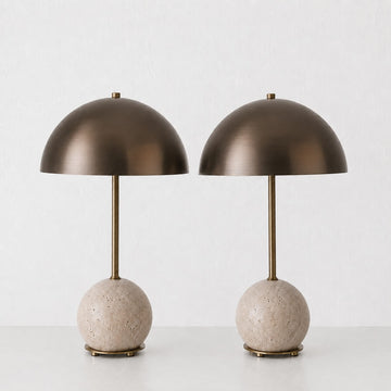 LEVADA GRANDE TABLE LAMP BUNDLE X2 |  DARK BRASS SHADE + TRAVERTINE