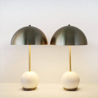 LEVADA GRANDE MARBLE TABLE LAMP BUNDLE X2  |  ANTIQUE BRASS SHADE + WHITE MARBLE