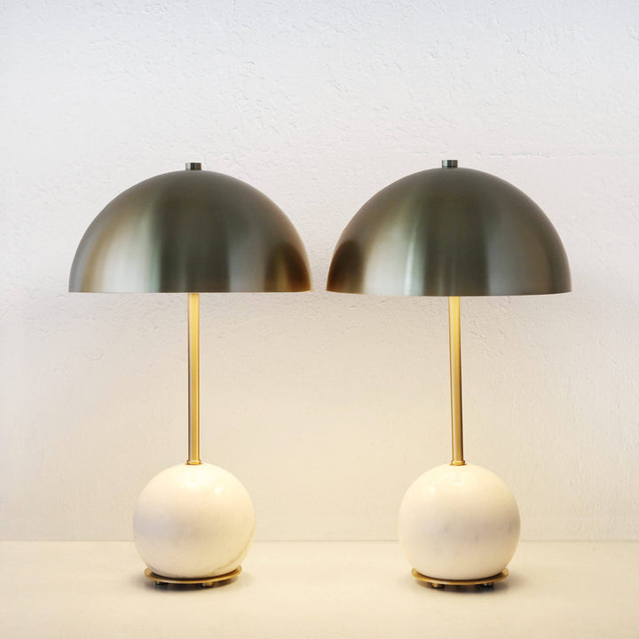 LEVADA GRANDE MARBLE TABLE LAMP BUNDLE X2  |  ANTIQUE BRASS SHADE + WHITE MARBLE
