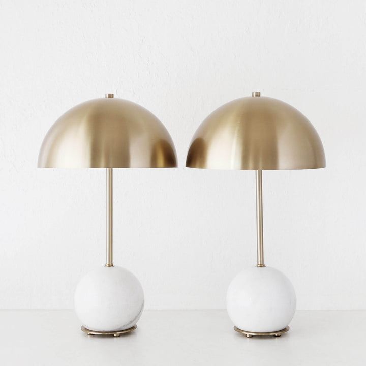 LEVADA GRANDE MARBLE TABLE LAMP BUNDLE X2  |  ANTIQUE BRASS SHADE + WHITE MARBLE