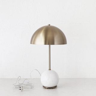 LEVADA GRANDE MARBLE TABLE LAMP  |  ANTIQUE BRASS SHADE + WHITE MARBLE